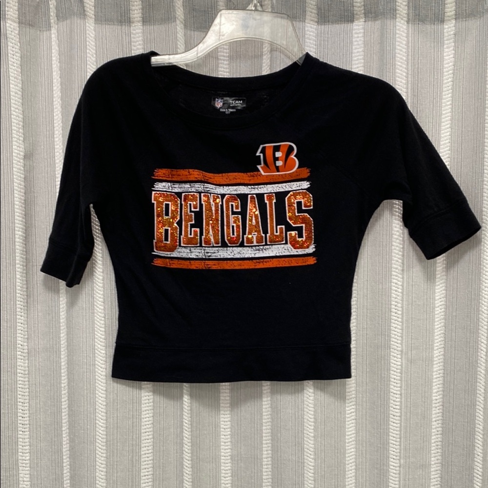 CINCINNATI BENGALS Sequin Logo Crop Top 3/4 Sleeves‎ Size Youth 6/7
